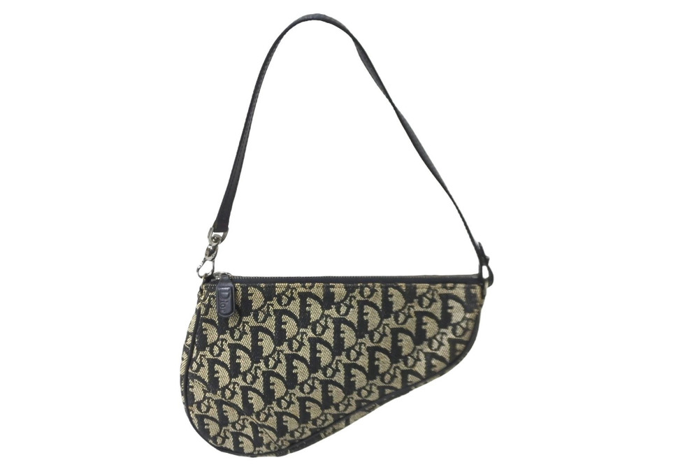 Christian Dior Trotter Saddle Pouch Clutch Handbag All over Black